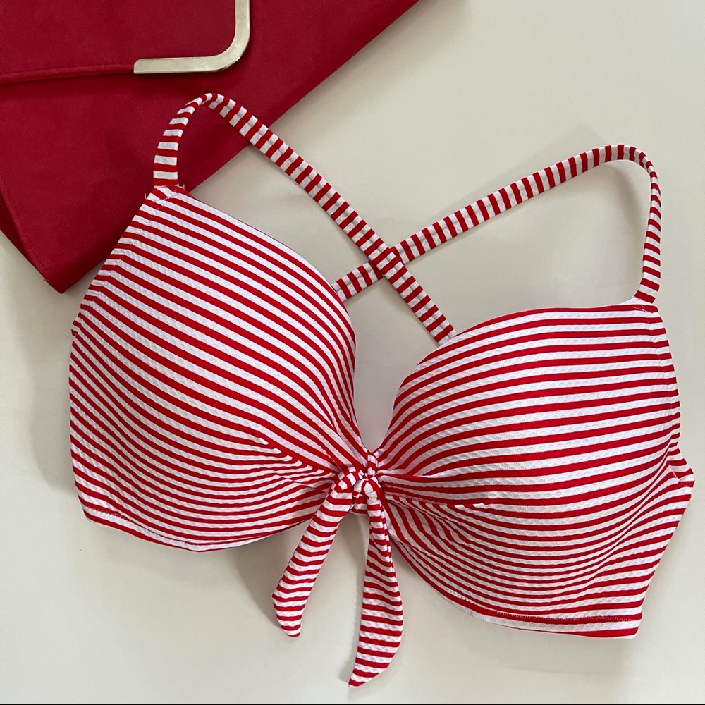 Shade & Shore Red Stripe Bikini Top